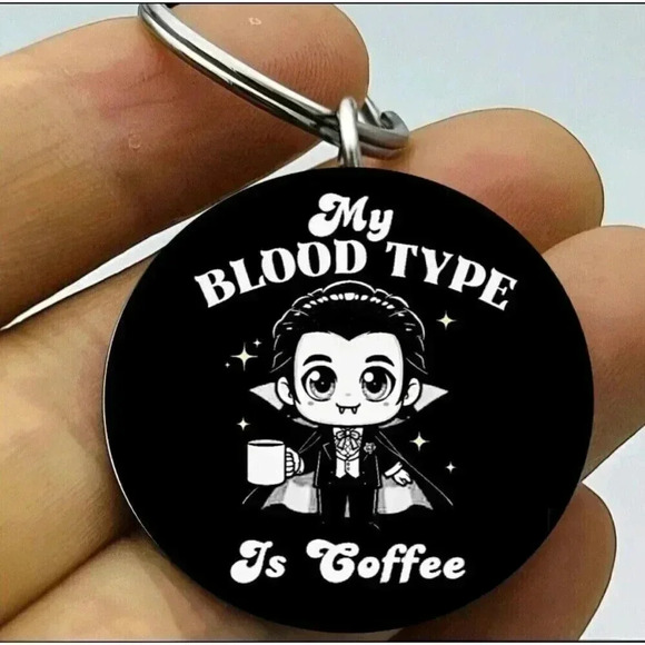 Baby Dracula Blood Type Is Coffee Hot Horror Drink Keychain - Picture 1 of 1